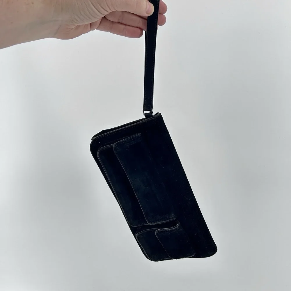 Banana Republic Y2K Minimalist Utility Suede Black Clutch Wristlet Pockets Pouch
